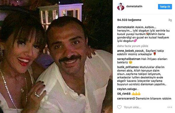 15. Demet Akalın, eşi Okan Kurt'un doğum günü yemeğinde çekilen bir fotoğrafı Instagram'dan takipçileri ile paylaştı.