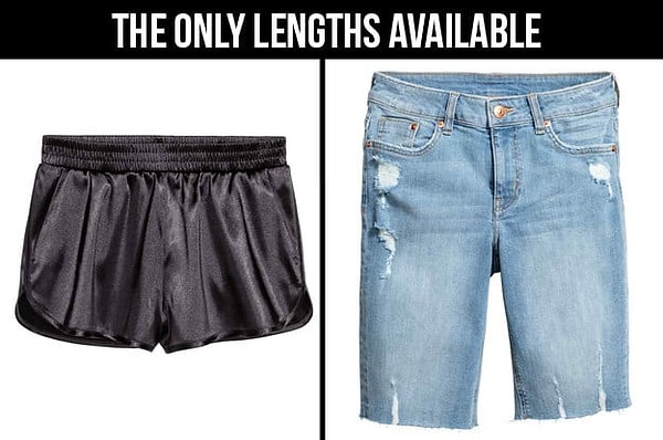 16. У всех шорт существуют только две длины: либо суперкороткие, либо по колено. Ту, которую нужно вам, найти также сложно, как и рог единорога, например