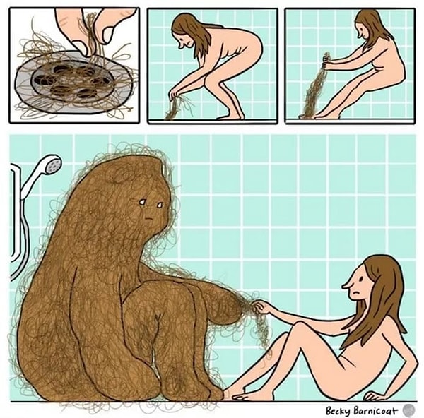 7. Вытаскивают огромные волосяные комки из водостока в ванной