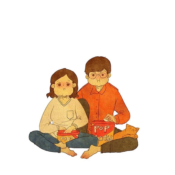 8. Смотреть вместе фильм пятничным вечером и объедаться попкорном - лучшее время в неделе.