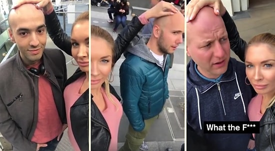 Önüne Rastgele Çıkan Erkeklerin Kelini Okşayan Kadın