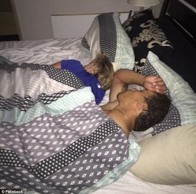 The unknown man looked right at home in Duston's bed, and when one Facebook user messaged him to ask if he woke them up, he admitted that he initially wanted to 'kick his a**.'