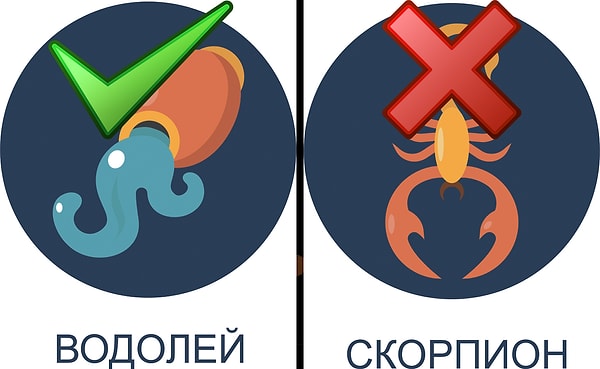 Идеальный партнер: Водолей. Ужасный партнер: Скорпион.