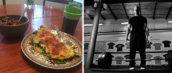 8. Омлет с сыром и шпинатом, овсянка с белковым порошком и фрукты