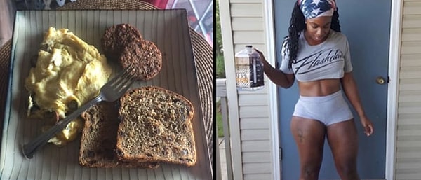 11. Омлет из двух яиц и двух яичных белков с грибами, тосты и вегетарианские котлеты