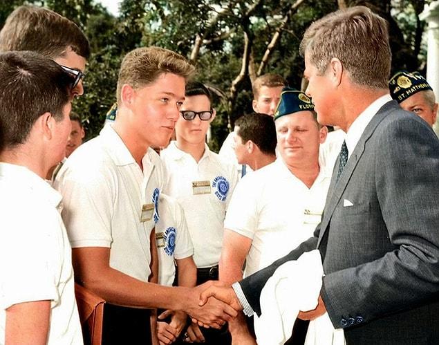 25. Young Bill Clinton Shaking Hands With President John F. Kennedy In The Rose Garden Of The White House. July 24, 1963