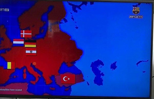 Barcelona'nın resmi televizyon kanalı Barça TV'de yayınlanan bir programda Türkiye haritasının sınırları bu şekilde gösterildi.