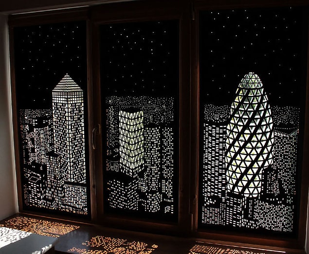 You can use the blinds either completely black or with a view.