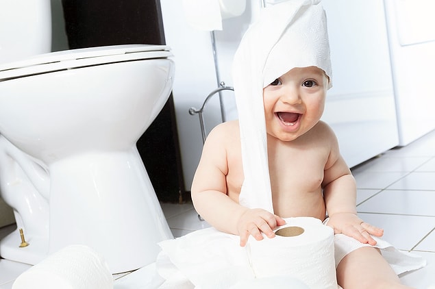 6. You'll go to the toilet and take the baby with you, in a bouncy chair.😁