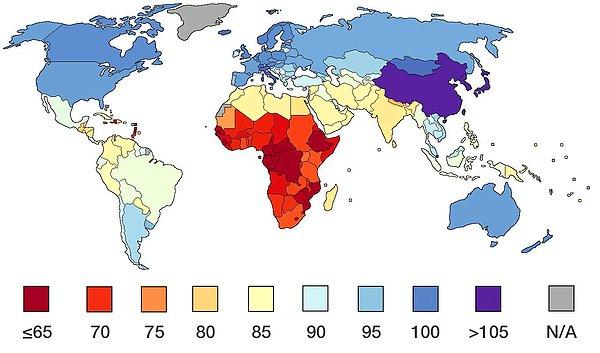 15. Ülkelerin ortalama  IQ seviyeleri