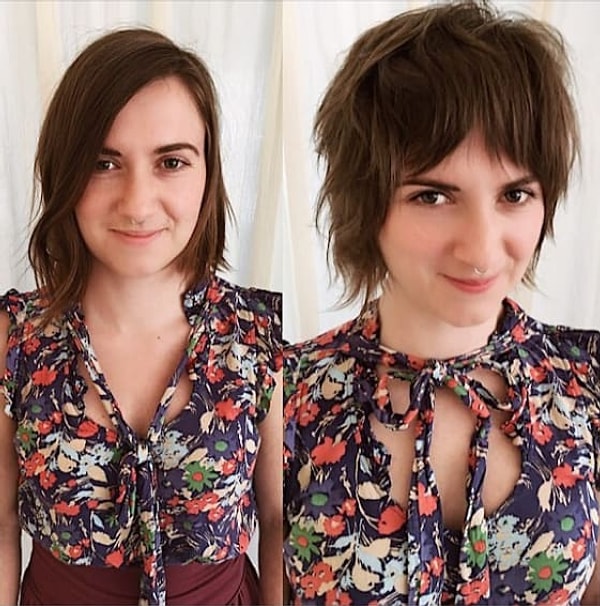 12. Разделенная челка придает этой девушке более хулиганский вид