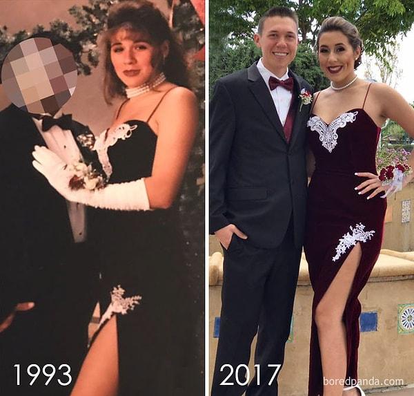 19. 1993 yılında annesinin giydiği elbiseyi 2017'de tekrar giymiş kızı.