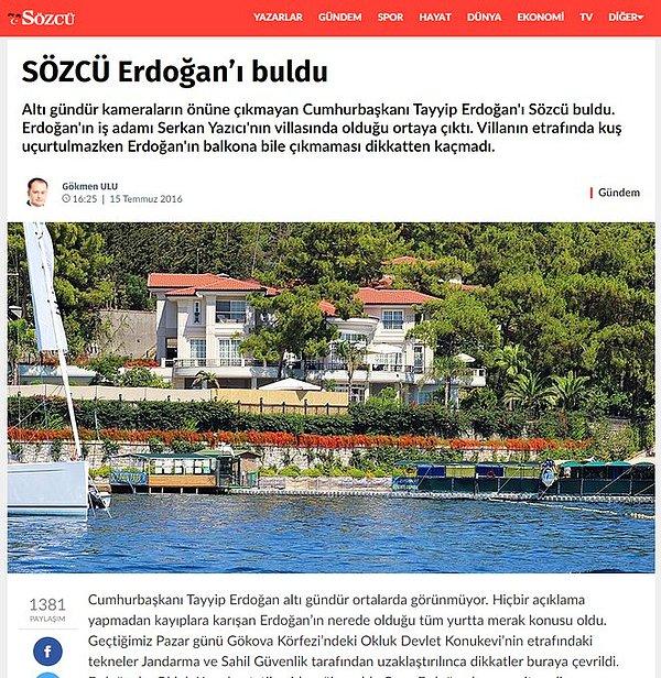 Gerekçeler arasında, "Sözcü Erdoğan'ı buldu" haberi olduğu öne sürüldü.