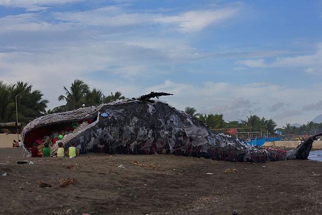 This massive 73 ft. x 10 ft. installation was made of plastic wastes found in the ocean