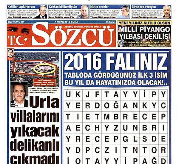 İstanbul Cumhuriyet Başsavcılığınca yürütülen soruşturma dosyasında "2016 falınız" başlıklı haberin de yer aldığı öğrenildi.