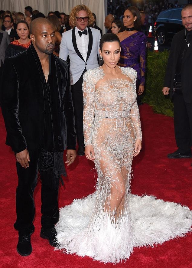 10. Kim Kardashian wore her most daring dress to the Met Gala 2015 with a sheer Roberto Cavalli gown.