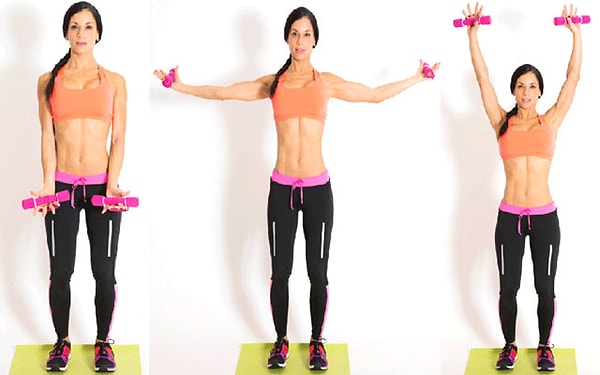 4. Полукруговые махи гантелями