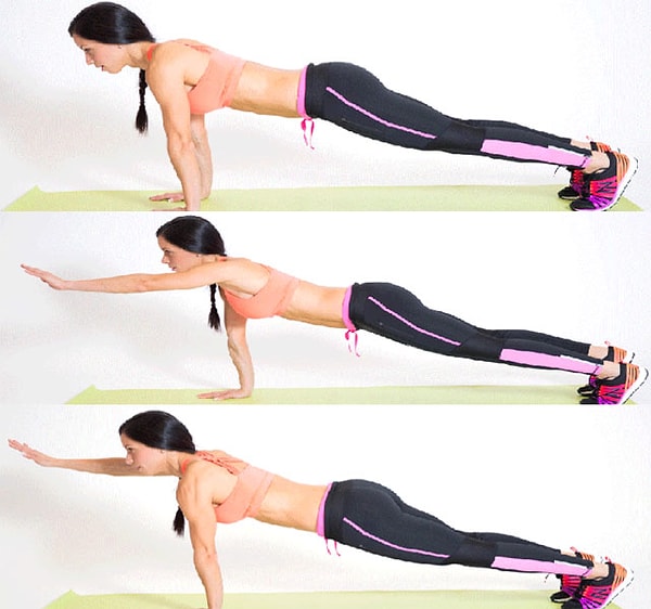 9. Попеременное вытяжение рук в планке