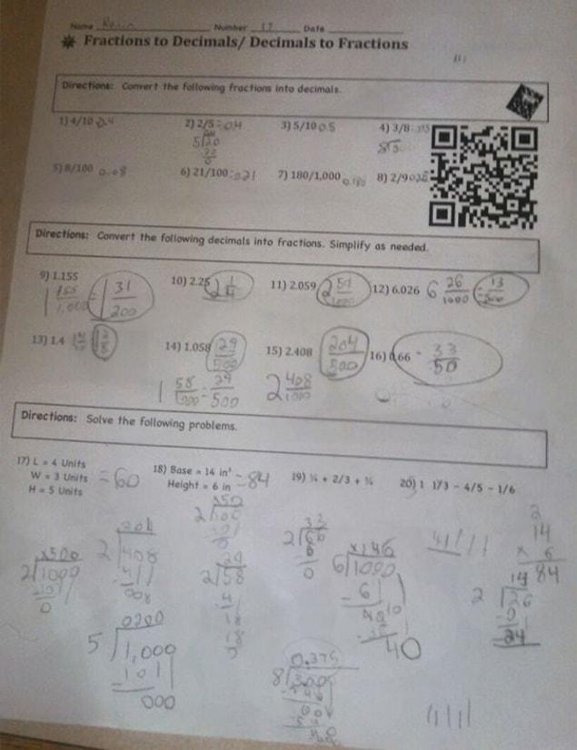 3. This homework sheets have barcodes that when scanned take students to an instructional YouTube video posted by their teacher related to the lesson.
