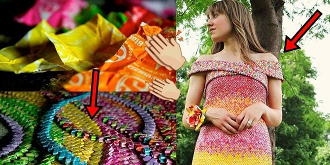 4 Yıldır Sabırla Biriktirdiği 10 Binden Fazla Şeker Ambalajıyla Elbise Yapan Hamarat Kadın