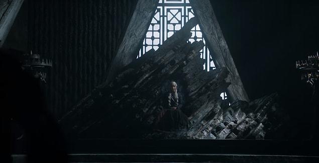 Daenerys finally sits on the throne which is her actual birth right. And she looks awesome...