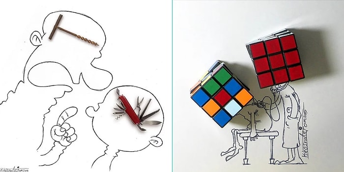 Çizgilerin ve Nesnelerin Yaratıcılıkla Yoğrulup İnce Anlamlar Kazandığı 24 Şahane Çizim