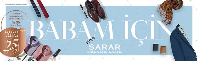 Stil sahibi babaların favorisi Sarar’da, Babalar Günü’ne özel olarak Sarar Card ile yapacağınız alışverişlerde %35 Sarar Puan veya %25 indirim sizi bekliyor!