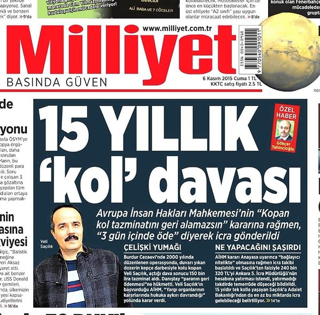 Saçılık, Burdur Cezaevi’nde 2000’de düzenlenen operasyonda dozer darbesiyle kolunu kaybetmişti.