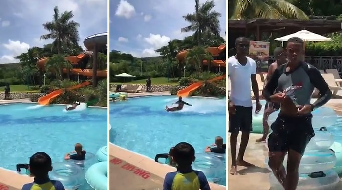 Süper Kahraman mısın be! Kaydıraktan Kaydıktan Sonra Havuzun Üzerinde Metrelerce Seken Adam