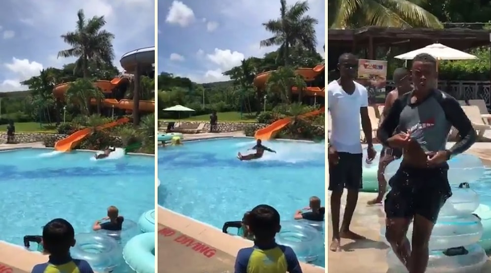 Süper Kahraman mısın be! Kaydıraktan Kaydıktan Sonra Havuzun Üzerinde Metrelerce Seken Adam