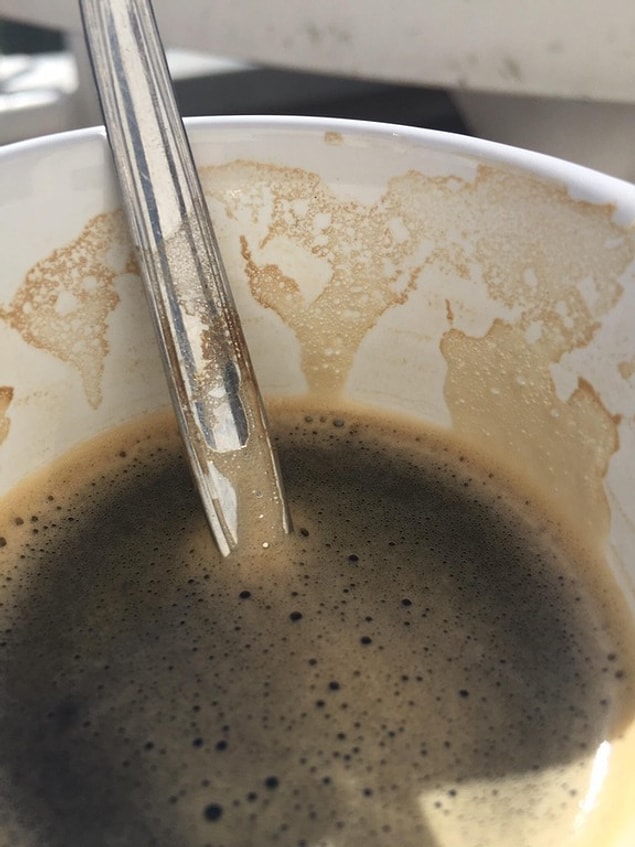 8. This coffee stain that resembles the world map on the inside of a cup!