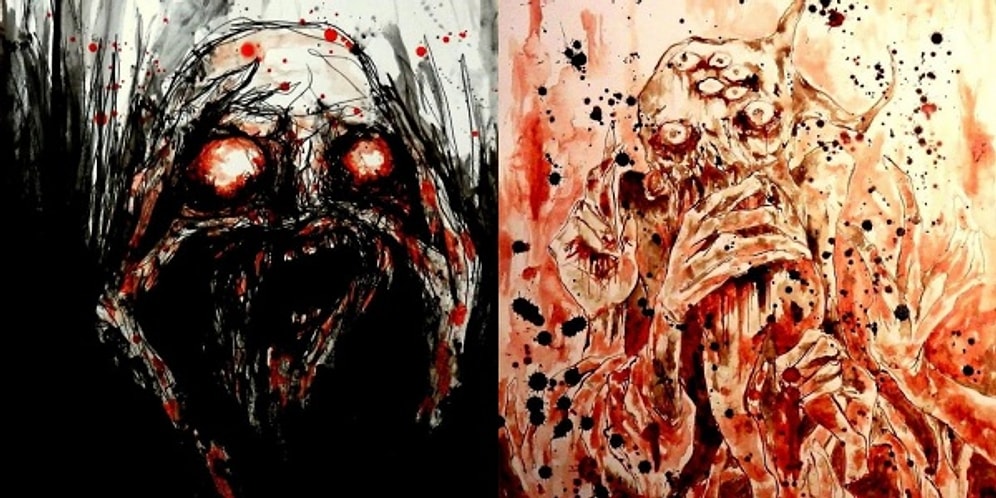 Kendi Kanını Kullanarak Kabuslarını Kağıda Döken Sanatçıdan Tüyler Ürperten 22 Resim