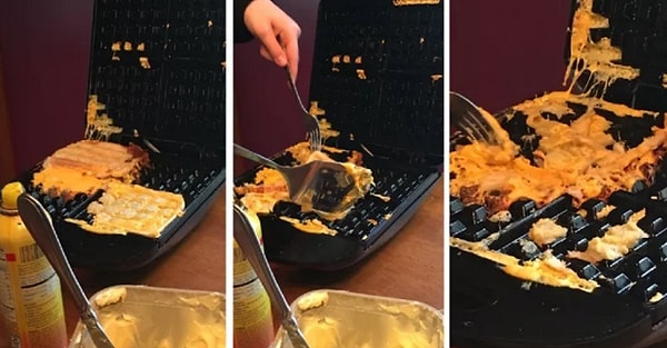 10. Она всего лишь пыталась приготовить вафли с сыром, но что-то пошло не так