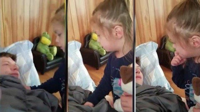 Дочка впервые увидела папу без бороды. Ее реакция просто бесценна :)