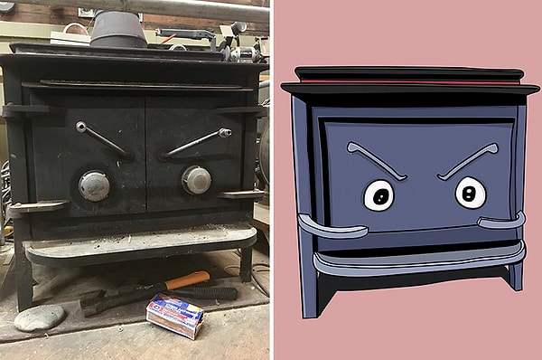 4. Да, я Фрэнки-печь, кто там спрашивал? Короткие руки, а также злобный вид, который разжигает огонь. Котелок - мой единственный наряд. Я разжигаю дрова, чтобы вы смогли потушить что-то или просто согреться. Но я предупреждаю: не перекармливайте меня. Я серьёзно настроенная печь и с лёгкостью могу вас сжечь".