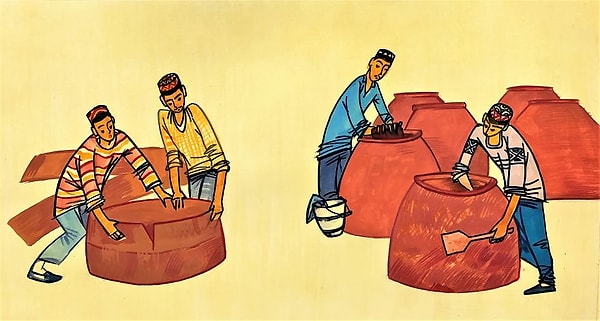 9. Мужчины изготавливают тандыр