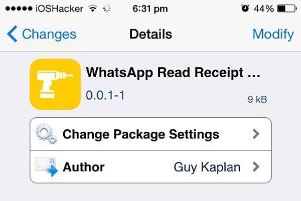 3. Jailbreak yapılmış iPhone, iPad ve iPod'larda kullanılabilen 'WhatsApp Read Receipt Disabler' eklentisi (tweak).