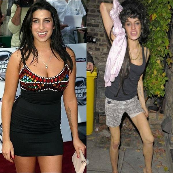 15. Uyuşturucu bağımlılığı nedeniyle hayatı tepetaklak olan Amy Winehouse, son dönemlerinde verdiği kilolar nedeniyle inanılmaz sağlıksız görünüyordu.