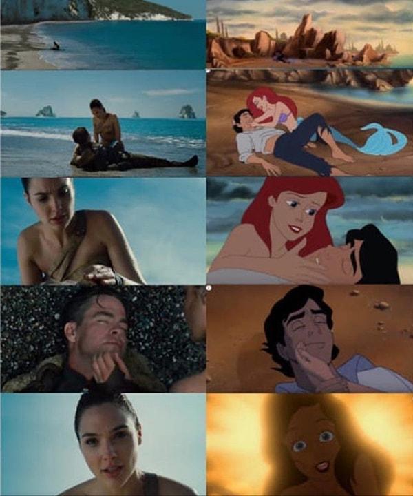 5. Steve'in Themyscira açıklarına düştükten sonra Diana'yı gördüğü bu sahne ise "Küçük Denizkızı" animasyonuna bir saygı duruşu.