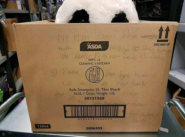 4. "Çocuk istediği panda oyuncağın kutusuna "Annemin parası olmadığı için haftaya alacak,lütfen onu almayın" diye not bırakmış, masumluk kazanmış."