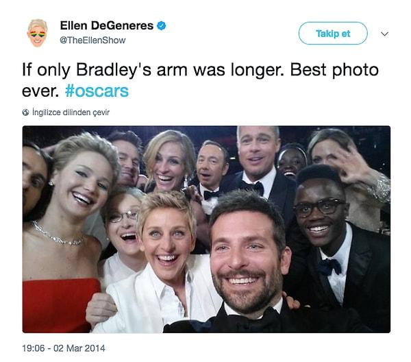 3. Bu meşhur Oscar selfiesi yaklaşık kaç kez RTlenmiştir?