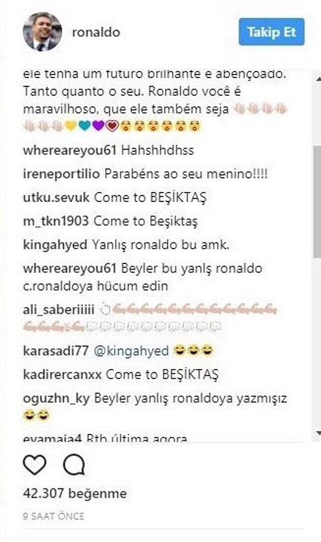 4. Hatta bazı taraftarlar Ronaldo'ları şaşırıp Brezilyalı olanın profiline gitmiş 😂