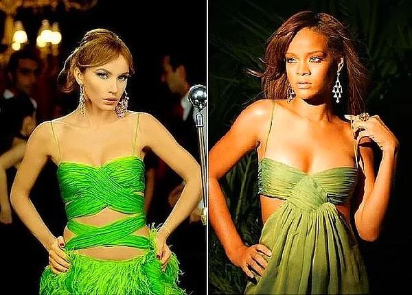 9. Nur Yerlitaş yıllar önce de Gülşen için Rihanna'nın elbisesinin bir benzerini yapmıştı.