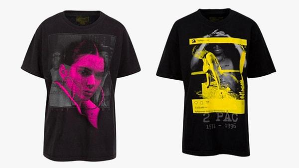 Kylie ve Kendal Jenner'in ünlüler baskılı t-shirtleri ise K + K logosu ile tanesi 125 dolara satılıyor.