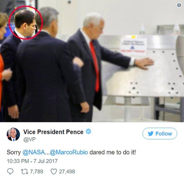 BONUS 1: Mike Pence'in şaka olarak attığı tweete göre Marco Rubio dokunması için meydan okumuş. :)