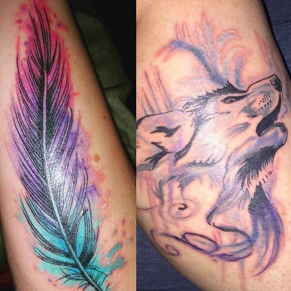 8. Акварельные волк и перо