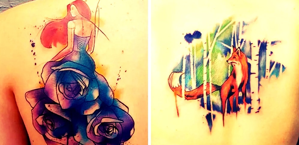 Брызги красок и полет фантазии: 20 идей татуировок в стиле акварель