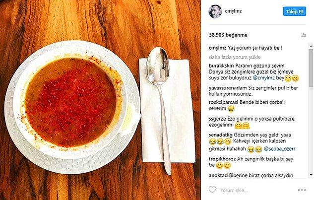 2. Takip edenler hatırlayacaktır. Cem Yılmaz Instagram'da mercimek çorbası paylaştığı için bile acayip tepkiler almıştı.