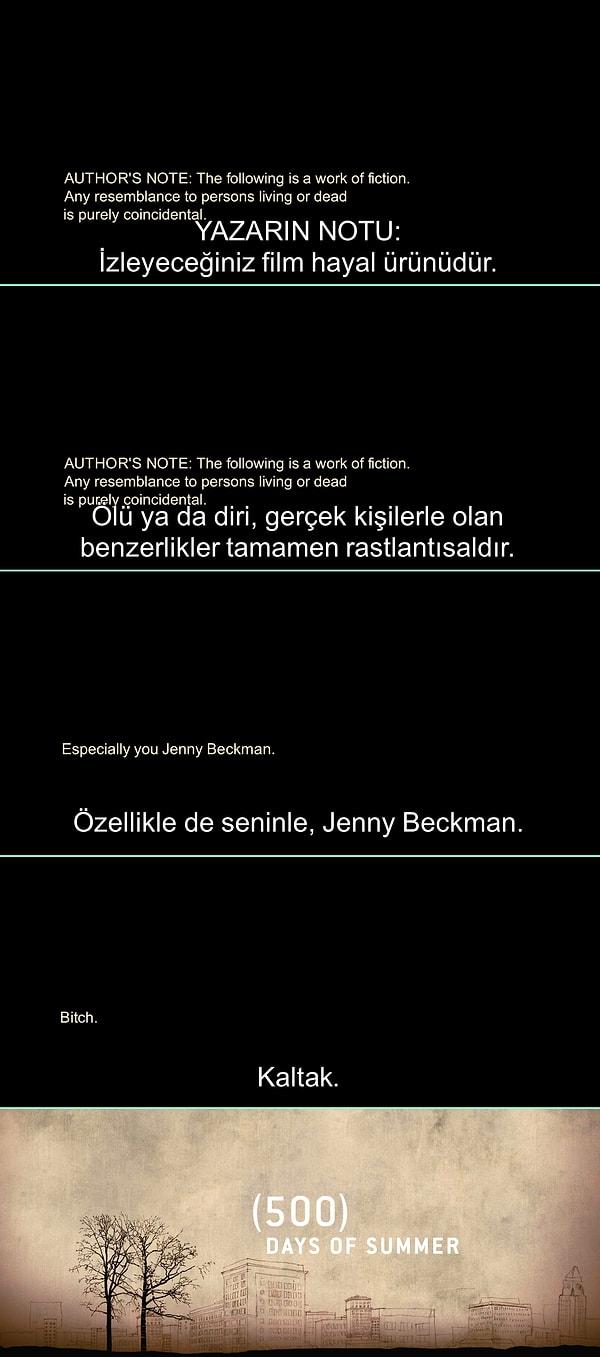 20. "(500) Days of Summer" filminin girişinde Jenny Beckman adlı birine "Kaltak!" diyordu senarist Scott Neustadter...