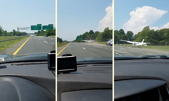 Hareket Halinde Araçların Olduğu Otoyola Uçağı İndiren Pilot